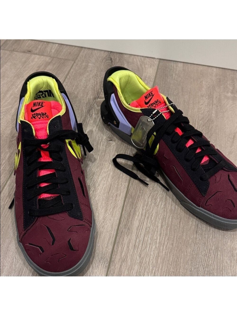 Nike Men's Burgundy and Neon Sneakers - Picture 7 of 12